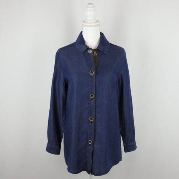Soft Surroundings Women's Women's XS Blue Chambray Long Sleeve Button Up Shirt - Picture 1 of 7